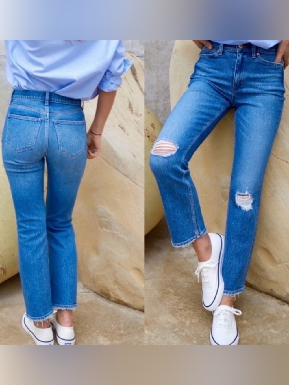 AYR Yes Yes Yes Women's Medium Blue Distressed Straight-Leg Jeans